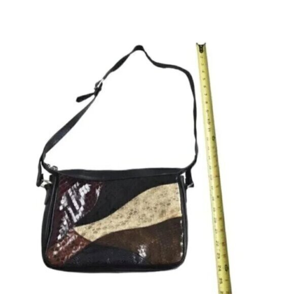 Vintage Cuero Vaca Leather Snakeskin Purse Shoulder Bag Black Patchwork - Picture 14 of 14